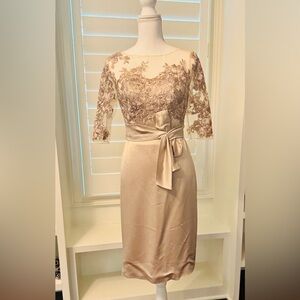 Champagne Lace & Satin Cocktail Dress